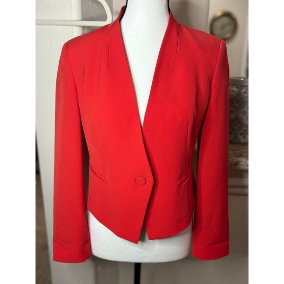 RACHEL Rachel Roy Blazer Womens 6 Red Career Cropped Collection Collarless - Picture 1 of 4